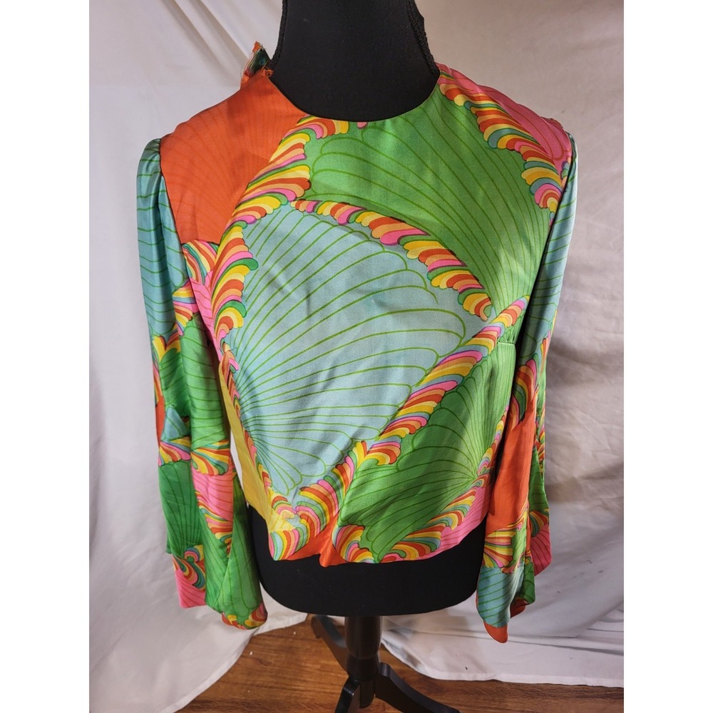 Vintage Handmade? Psychedelic Groovy 2 Piece Pant Set Neon Vibrant Bell Sleeves